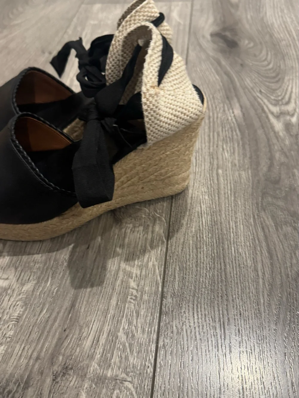 Black Espadrille Wedge Sandals with Ankle Tie - Women